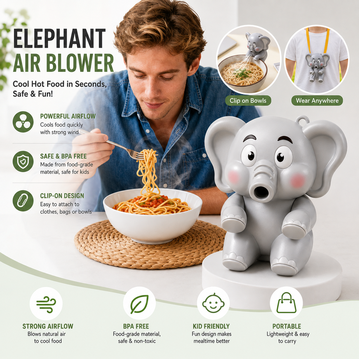 JEK CoolBite™ Hands-Free Food Cooling Fan