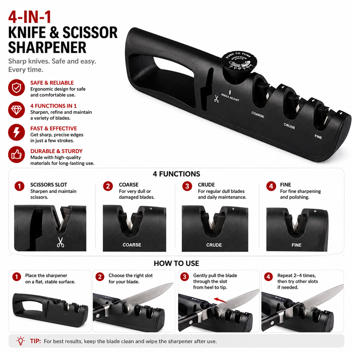 JEK EdgeMaster™ 4-Stage Professional Knife Sharpener