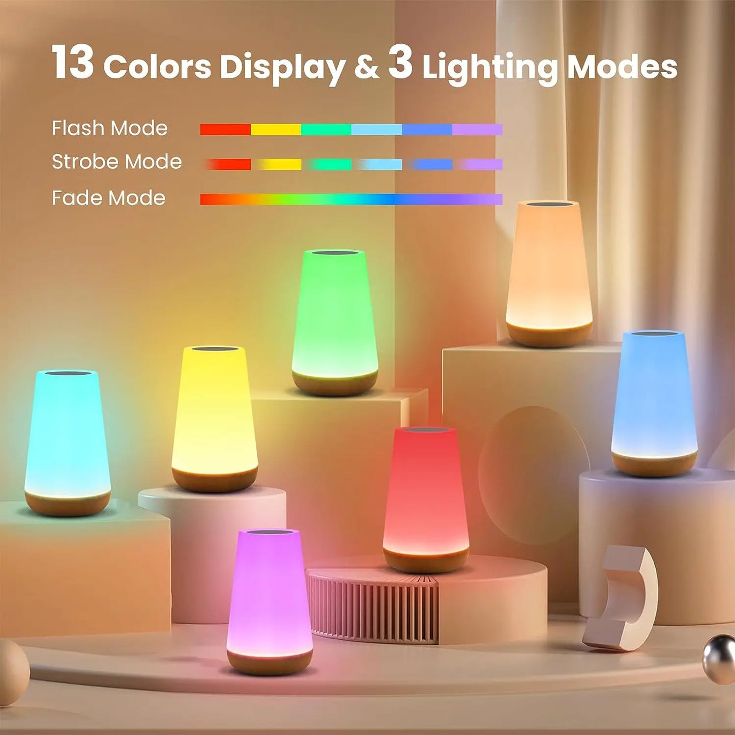 JEK AuraGlow™ Rechargeable 13-Color Bedside Lamp