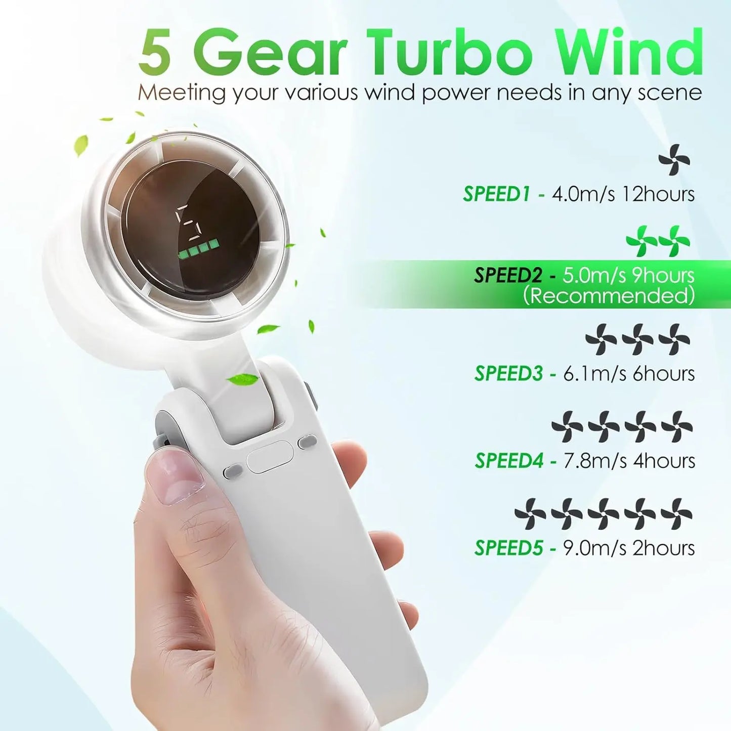 JEK TurboBreeze™ Rechargeable 5-Speed Handheld Fan