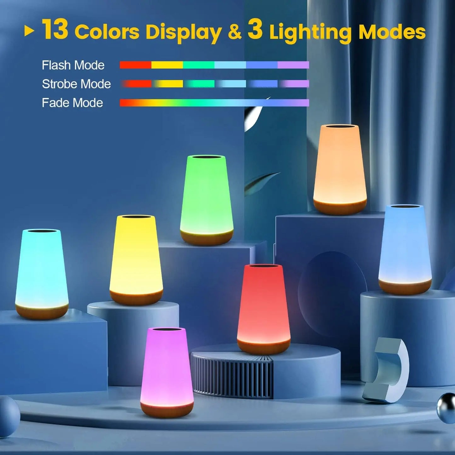 JEK AuraGlow™ Rechargeable 13-Color Bedside Lamp