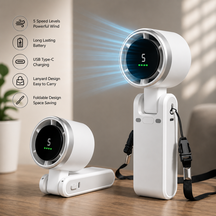 JEK TurboBreeze™ Rechargeable 5-Speed Handheld Fan